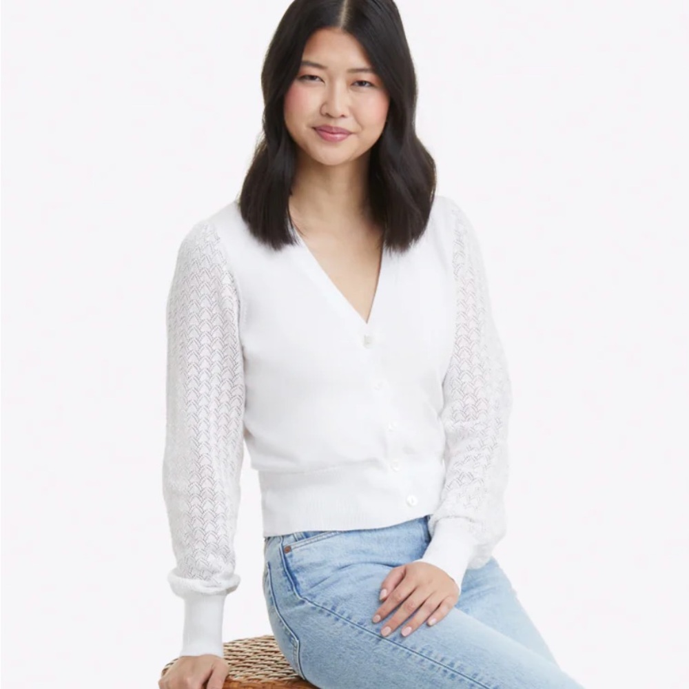 Draper James White V-Neck Sweater - M